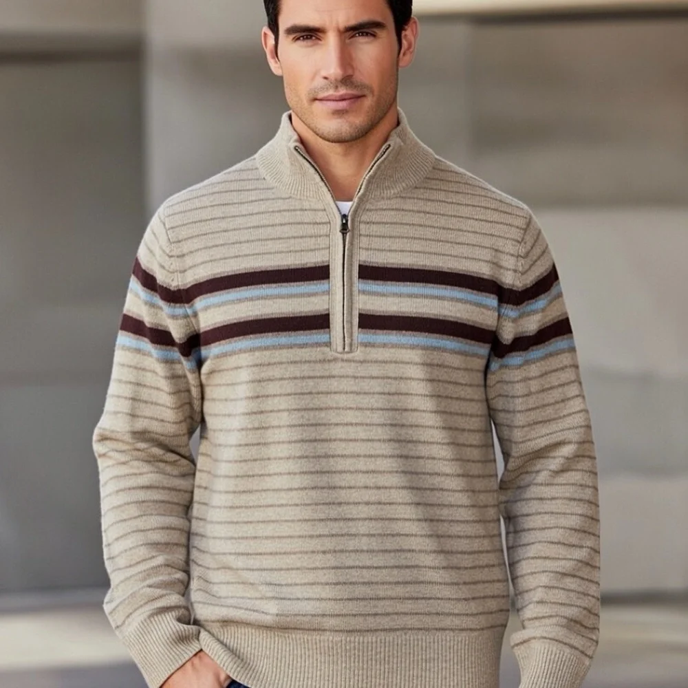Banana Republic sweater Half Zip 100% Lamb's wool Beige XXL C14